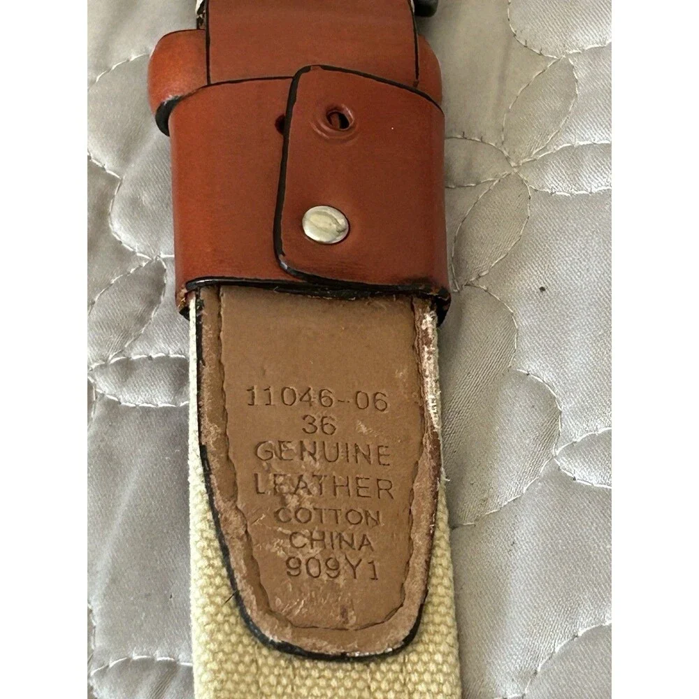 Nike Golf men’s two-tone brown leather and beige canvas belt size 36